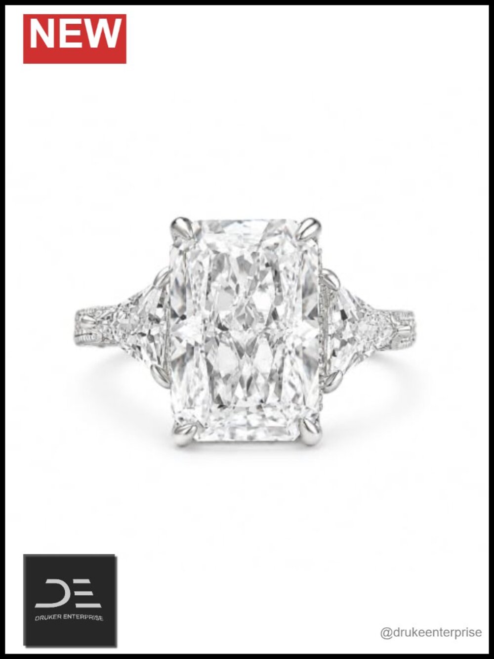 14K White Gold Plated 3-Stone 4.5CT Radiant Cut Engagement Promise Ring Size 5